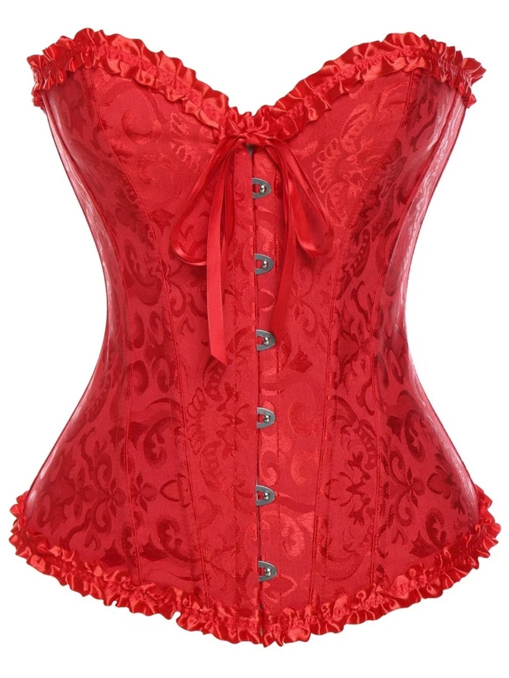 Red Satin Floral Jacquard Corset Bustier - Women Intimates